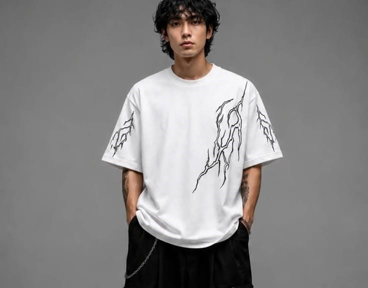 Dark  Current Printed Down SholderT-Shirt
