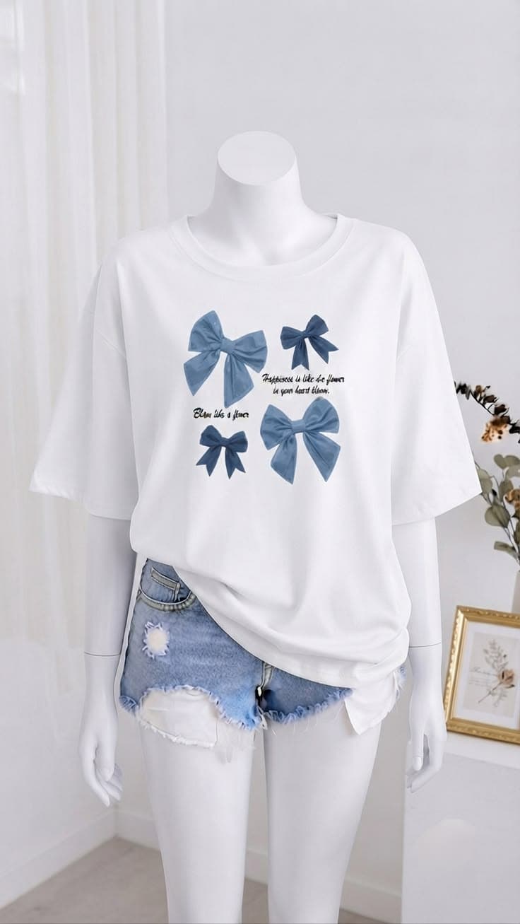 Bows DTF printed Oversized T-Shirt