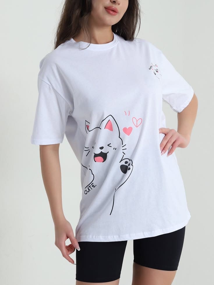 Cat structure DTF printed Oversized T-Shirt