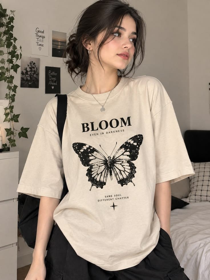 Bloom butterfly Girls  Printed Oversized T-Shirt